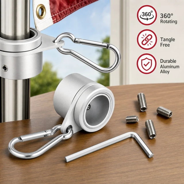 Alt view image 2 of 7 - 2PCS Flag Pole Ring Aluminum Alloy for 0.75-1 in Pole 360° Rotating Tangle Free