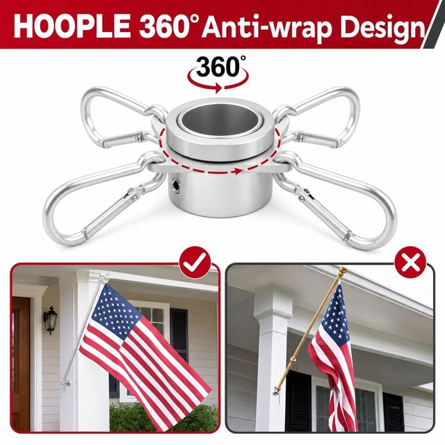 Alt view image 3 of 7 - 2PCS Flag Pole Ring Aluminum Alloy for 0.75-1 in Pole 360° Rotating Tangle Free