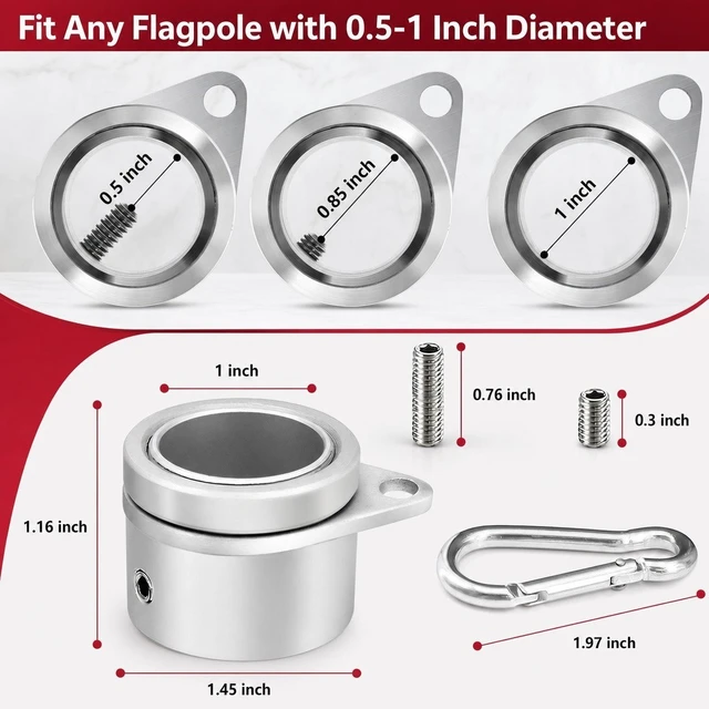 Alt view image 4 of 7 - 2PCS Flag Pole Ring Aluminum Alloy for 0.75-1 in Pole 360° Rotating Tangle Free