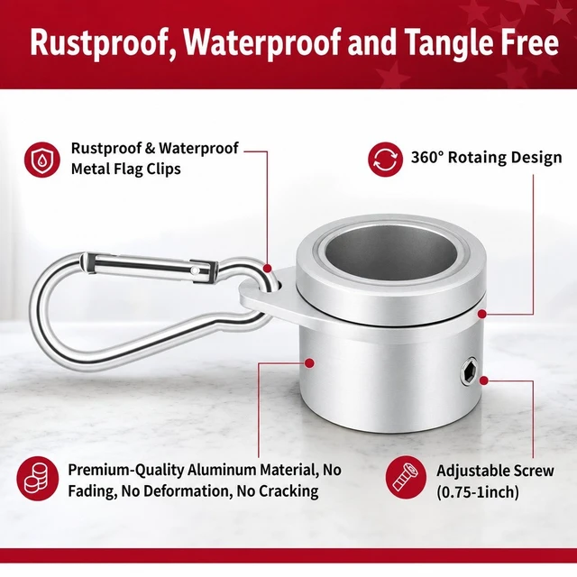 Alt view image 5 of 7 - 2PCS Flag Pole Ring Aluminum Alloy for 0.75-1 in Pole 360° Rotating Tangle Free