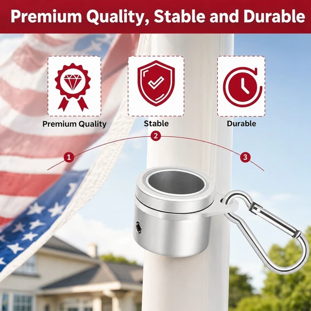 Alt view image 6 of 7 - 2PCS Flag Pole Ring Aluminum Alloy for 0.75-1 in Pole 360° Rotating Tangle Free