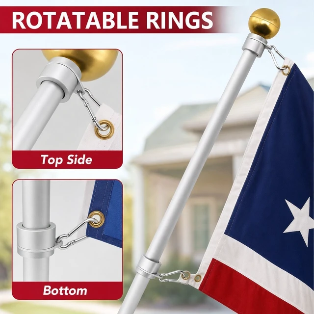 Alt view image 7 of 7 - 2PCS Flag Pole Ring Aluminum Alloy for 0.75-1 in Pole 360° Rotating Tangle Free