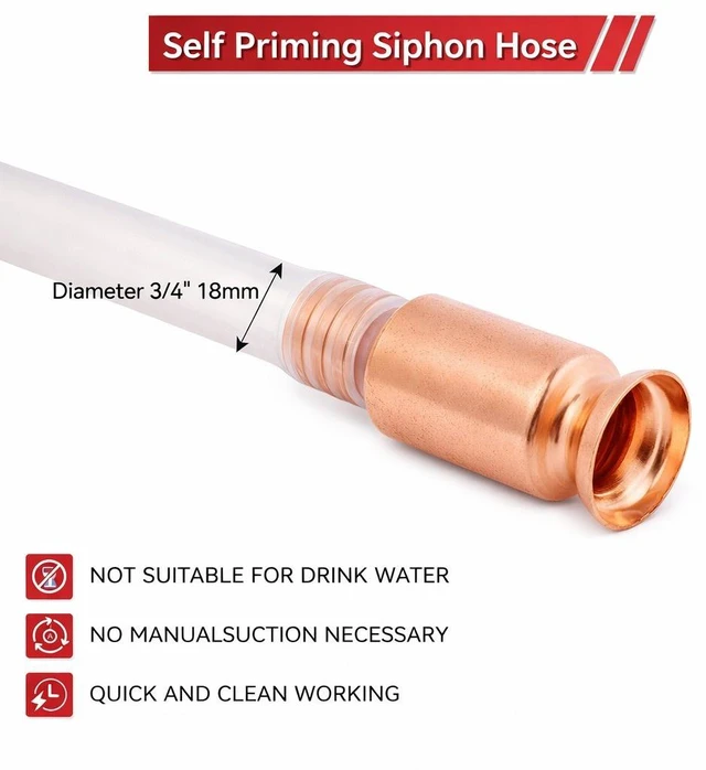 Alt view image 4 of 7 - Deluxe Siphon Hose Pump Self Priming Jiggler Shaker Transfer Fuel Water Oil Gas - Copper Head