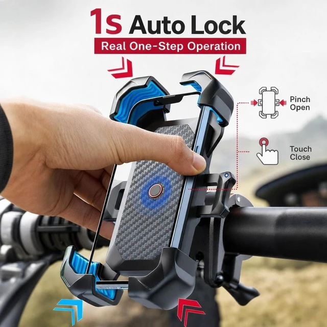 Alt view image 4 of 7 - Motorcycle Phone Mount Auto Lock 100MPH Military Anti-Shake Bike Phone Holder US