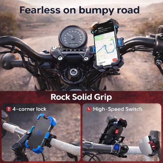 Alt view image 5 of 7 - Motorcycle Phone Mount Auto Lock 100MPH Military Anti-Shake Bike Phone Holder US