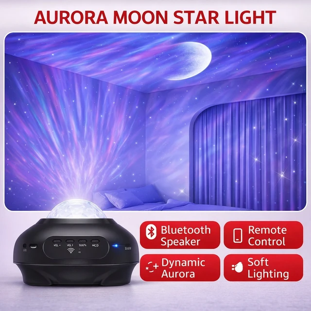 Alt view image 4 of 7 - Aurora Projector Galaxy Star Night Light LED Lamp for Bedroom Ceiling Decor