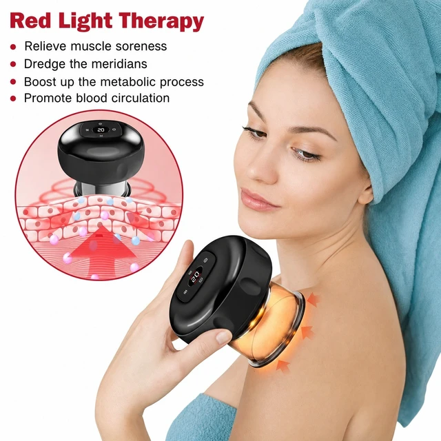 Alt view image 2 of 7 - 2PC Electric Heating Cupping Therapy Set Gua Sha Anti Cellulite Therapy Massager