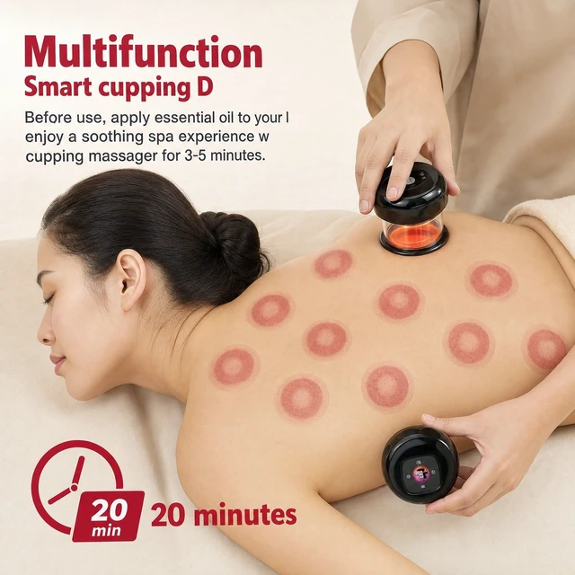 Alt view image 4 of 7 - 2PC Electric Heating Cupping Therapy Set Gua Sha Anti Cellulite Therapy Massager