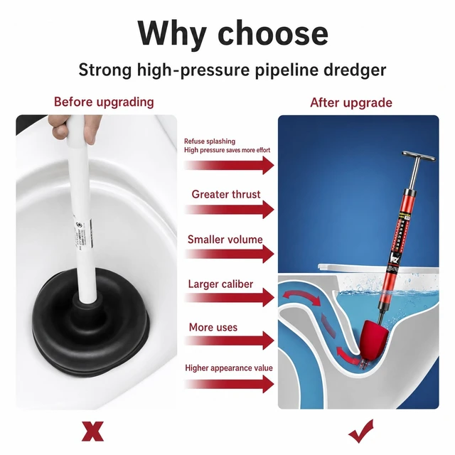 Alt view image 5 of 7 - Heavy Duty High Pressure Toilet Unblock Plunger Clog Drain Buster Vacuum Pump US