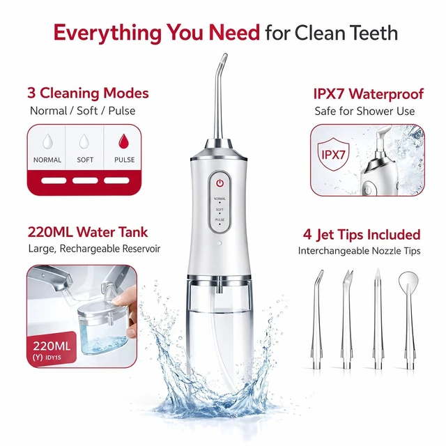Alt view image 7 of 7 - Deluxe Water Flosser Water Pick Cordless Oral Irrigator Dental Teeth Cleaner