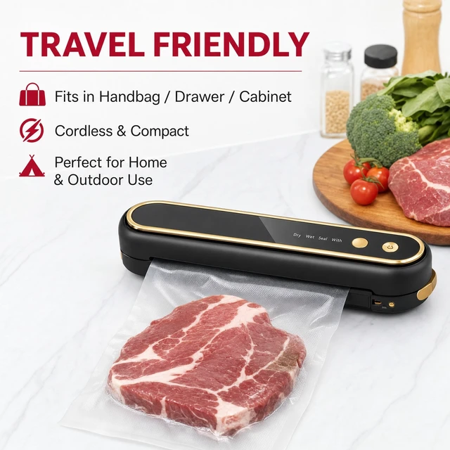Alt view image 3 of 7 - Vacuum Sealer Machine Food Vacuum Sealer Portable Rechargeable w/ Bags Dry Wet