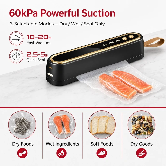 Alt view image 7 of 7 - Vacuum Sealer Machine Food Vacuum Sealer Portable Rechargeable w/ Bags Dry Wet