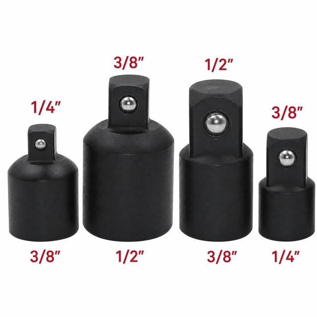 Alt view image 2 of 7 - 4 Pack Air Impact Socket Adapter Set 3/8" to 1/4" 1/2 inch Drive Ratchet Reducer