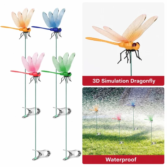 Alt view image 3 of 7 - 12 Fake Dragonfly Clips Clip on Dragonfly for Outdoors 3D Dragonfly Garden Decor