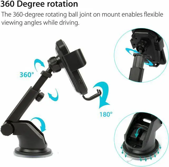 Alt view image 7 of 7 - Qi Wireless Fast Charging Car Charger Mount Holder Stand 2 in 1 For Cell Phone