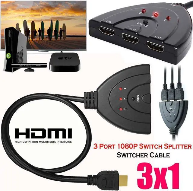 Main image of 3 HDMI Port Switch Switcher Splitter Cable Selector HUB Box HDTV 1080P Xbox PS4