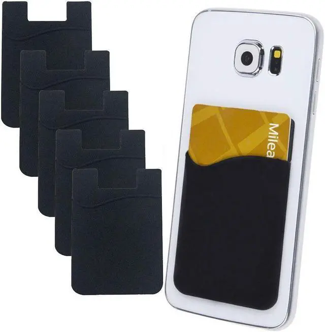 Main image of 5x Silicone Credit Card Holder Cell Phone Wallet Pocket Sticker Adhesive Black