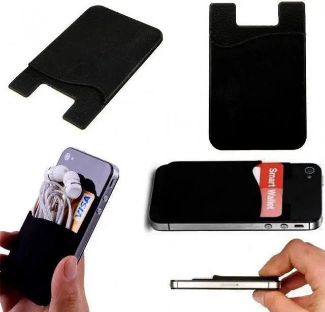 Alt view image 2 of 7 - 5x Silicone Credit Card Holder Cell Phone Wallet Pocket Sticker Adhesive Black