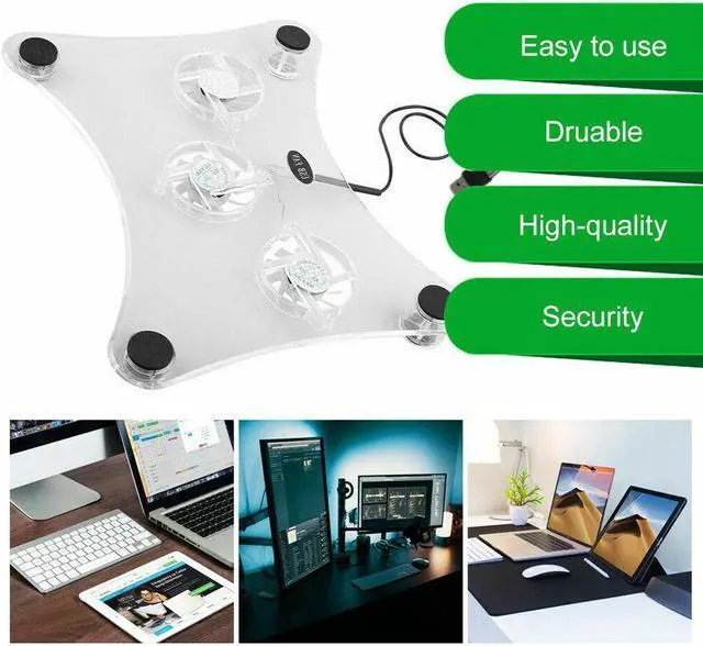 Alt view image 3 of 7 - 3 Fans USB Cooler Cooling Pad Stand LED Light Radiator For Laptop PC Notebook