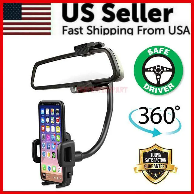Alt view image 4 of 7 - Universal 360° Car Rearview Mirror Mount Stand Holder Cradle For Cell Phone GPS