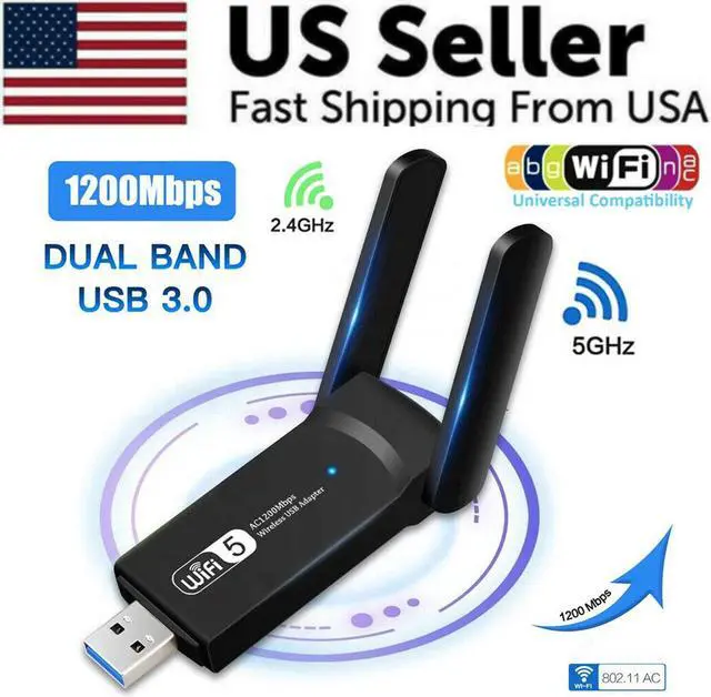 Alt view image 5 of 7 - 1200Mbps Long Range AC1200 Dual Band 5GHz Wireless USB 3.0 WiFi Adapter Antennas