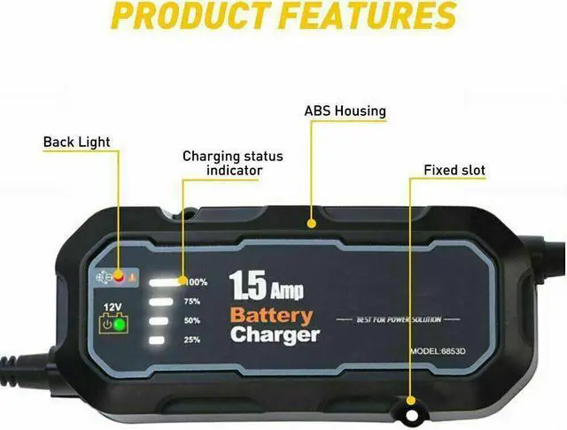 Main image of 1500mAh Automatic Smart Battery Charger 12V Portable Car Auto Trickle Maintainer