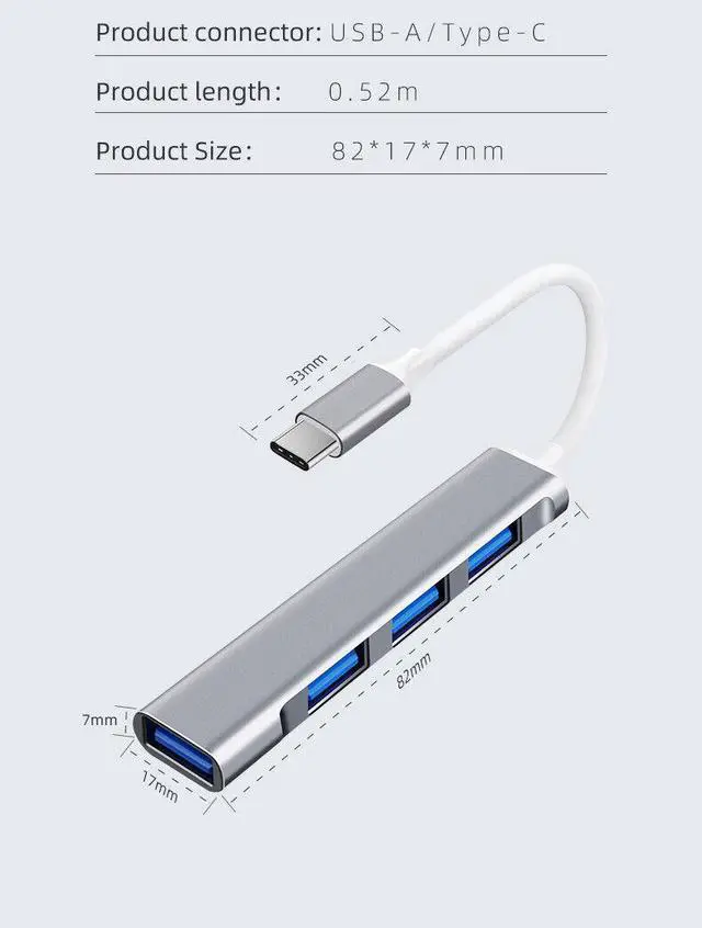 Alt view image 5 of 7 - USB-C Type C to USB 3.0 4 Port Hub Splitter For PC Mac Phone MacBook Pro iPad