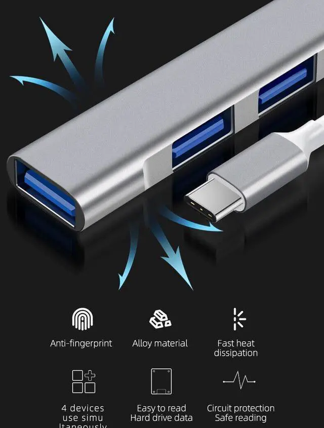 Alt view image 4 of 7 - USB-C Type C to USB 3.0 4 Port Hub Splitter For PC Mac Phone MacBook Pro iPad