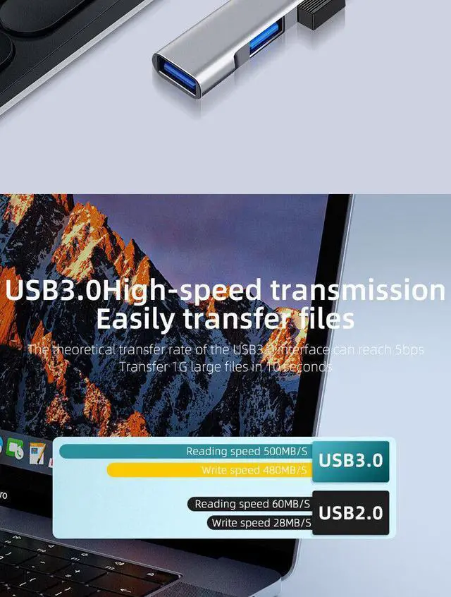 Alt view image 6 of 7 - USB-C Type C to USB 3.0 4 Port Hub Splitter For PC Mac Phone MacBook Pro iPad