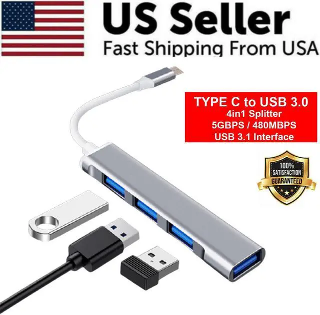 Alt view image 7 of 7 - USB-C Type C to USB 3.0 4 Port Hub Splitter For PC Mac Phone MacBook Pro iPad