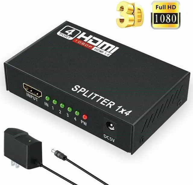 Alt view image 3 of 7 - 4 Port HDMI 4K Hub Multi Splitter & Amplifier For 3D HDTV 1080P 1X4 1 In 4 Out