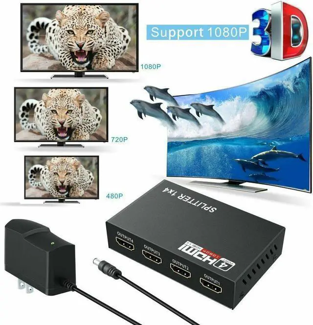 Alt view image 4 of 7 - 4 Port HDMI 4K Hub Multi Splitter & Amplifier For 3D HDTV 1080P 1X4 1 In 4 Out