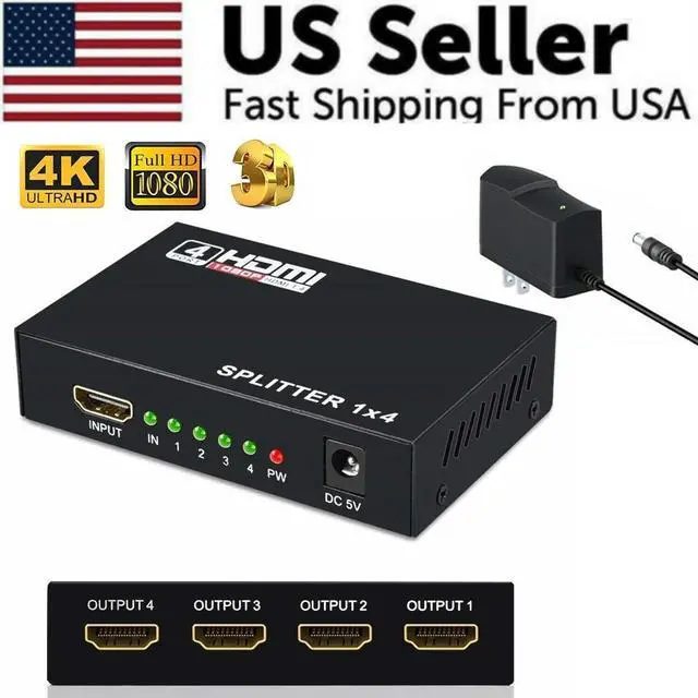 Alt view image 5 of 7 - 4 Port HDMI 4K Hub Multi Splitter & Amplifier For 3D HDTV 1080P 1X4 1 In 4 Out