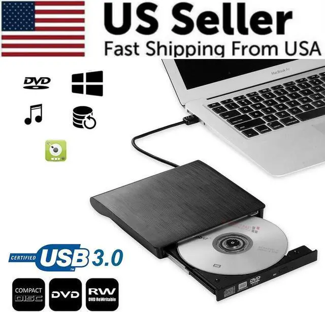 Alt view image 5 of 7 - Slim External CD DVD RW Drive USB 3.0 Writer Burner Player Black For Laptop PC