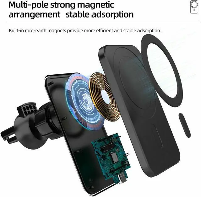 Alt view image 3 of 7 - Magnetic Wireless Charger Car Mount Holder For iPhone 12 13 14 Pro Max MagSafe
