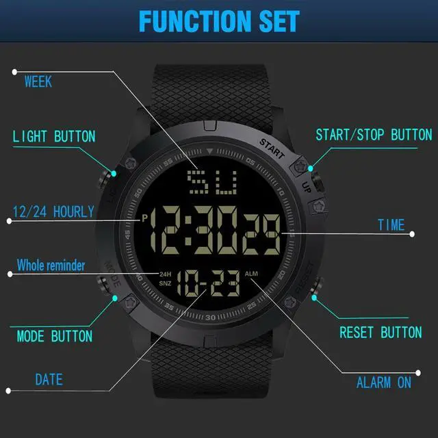 Alt view image 4 of 7 - Waterproof Digital Sports Watch Military Tactical LED Backlight Wristwatch Men