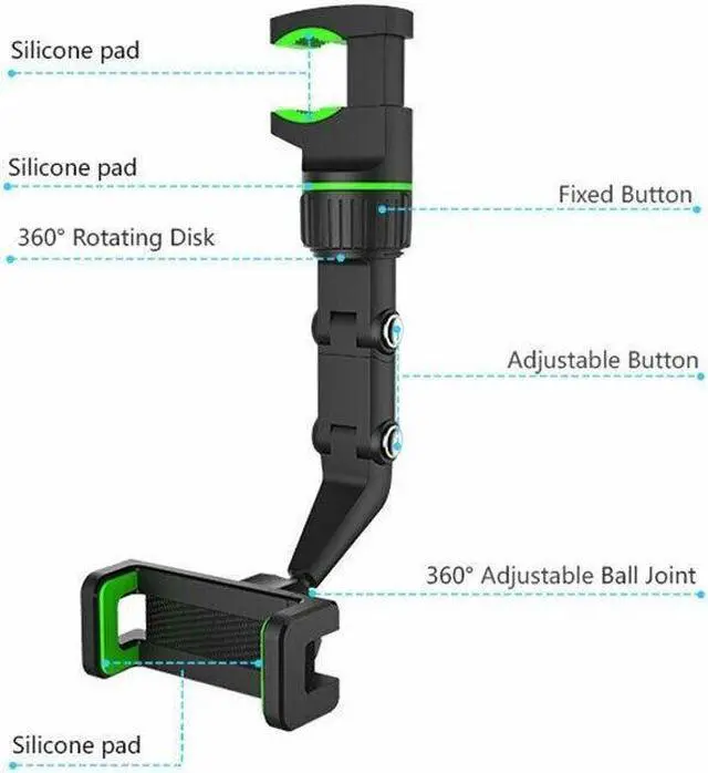 Alt view image 3 of 7 - 360° Car Rearview Mirror Rotation Adjustable Phone Holder Mount Multifunction