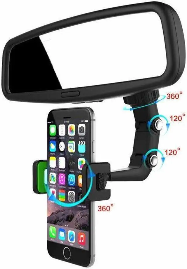 Alt view image 4 of 7 - 360° Car Rearview Mirror Rotation Adjustable Phone Holder Mount Multifunction