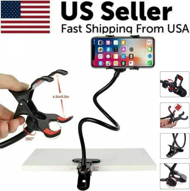 Alt view image 2 of 7 - Universal Lazy Mobile Phone Gooseneck Stand Holder Flexible Bed Desk Table Clip