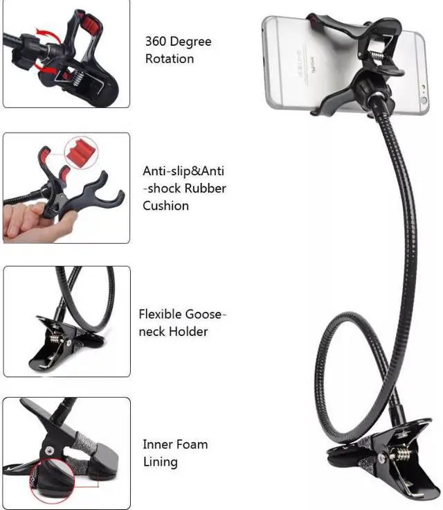 Alt view image 6 of 7 - Universal Lazy Mobile Phone Gooseneck Stand Holder Flexible Bed Desk Table Clip