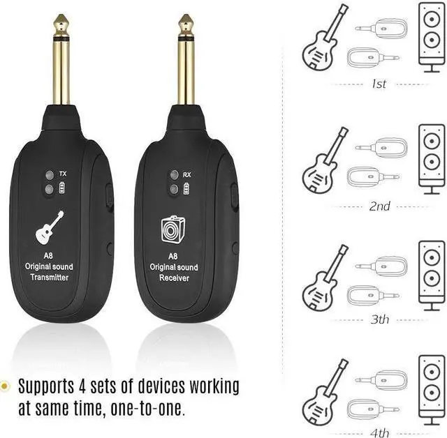 Alt view image 3 of 7 - UHF Guitar Wireless System Transmitter+Receiver Built In Rechargeable Battery