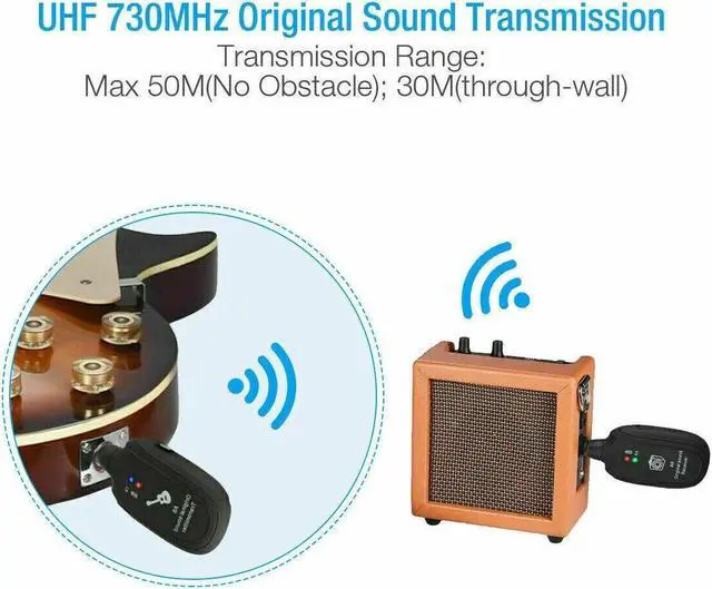 Alt view image 6 of 7 - UHF Guitar Wireless System Transmitter+Receiver Built In Rechargeable Battery