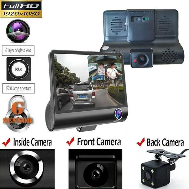 Alt view image 3 of 7 - 1080P 4" Dual Lens HD Car DVR Rearview Video Dash Cam Recorder Camera G-Sensor