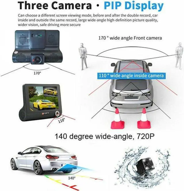 Alt view image 5 of 7 - 1080P 4" Dual Lens HD Car DVR Rearview Video Dash Cam Recorder Camera G-Sensor