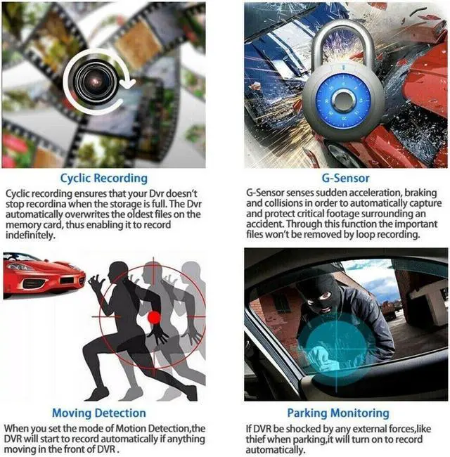 Alt view image 6 of 7 - 1080P 4" Dual Lens HD Car DVR Rearview Video Dash Cam Recorder Camera G-Sensor