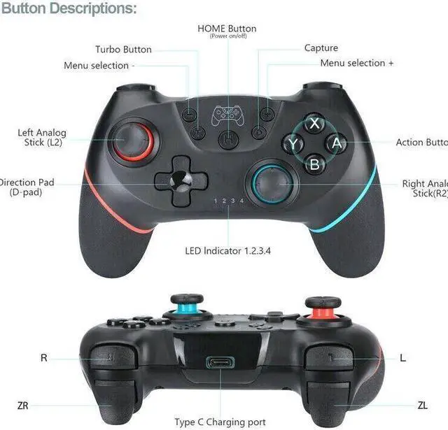 Alt view image 2 of 7 - Wireless Pro Controller Gamepad For Nintendo Switch Joypad Joystick Remote USA