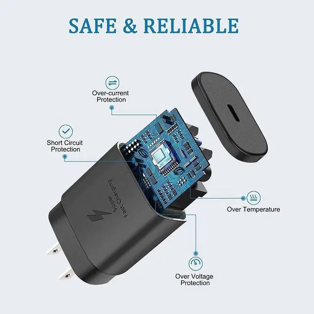 Alt view image 3 of 7 - 25W Type USB-C Super Fast Wall Charger +6FT Cable For Samsung Galaxy S20 S21 S22