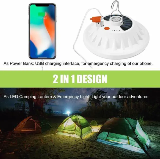 Alt view image 4 of 7 - Rechargeable 60 LED Outdoor Camping Tent Light USB & Solar Lantern Hiking Lamp