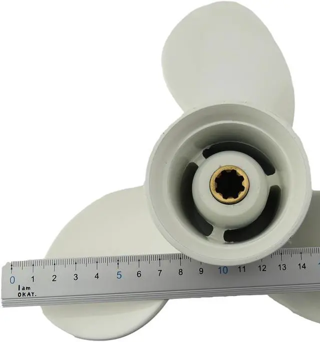 Alt view image 6 of 7 - Asaki 63V-45952-00-EL Fits Yamaha Outboard 9.9 15 20 HP Propeller  White 9 1/4X10 8 Splines Right