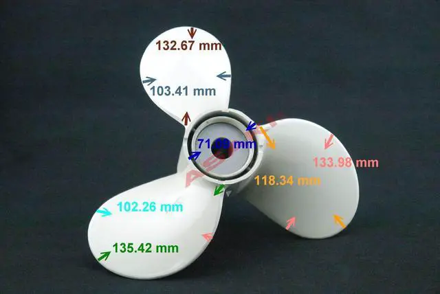 Alt view image 2 of 6 - Asaki 676-45943-62-EL Fits Yamaha Outboard 40 HP Aluminium Propeller hélice White 3X11 1/2X12